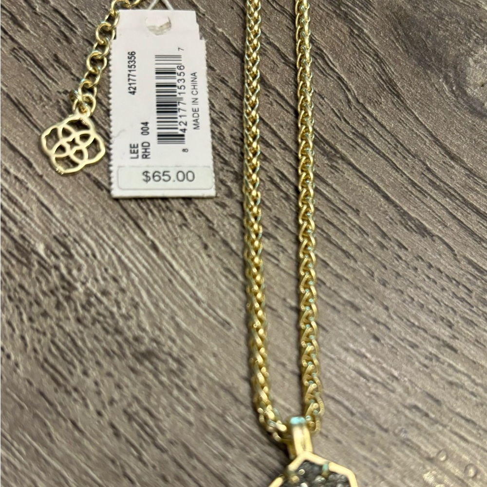 Kendra Scott long, gold with platinum drusy drop necklace